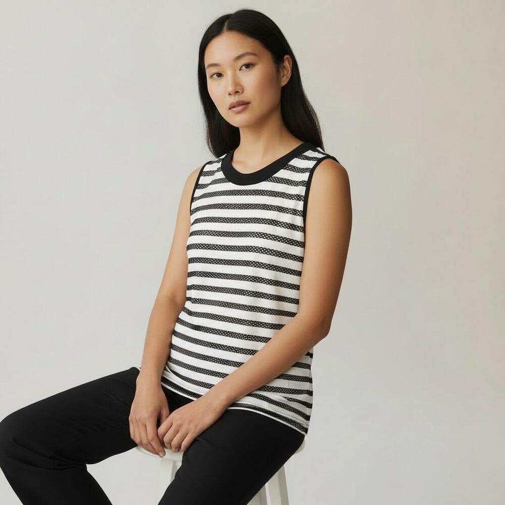 IC by Connie K White Black Striped Tank Top Blouse Size Small